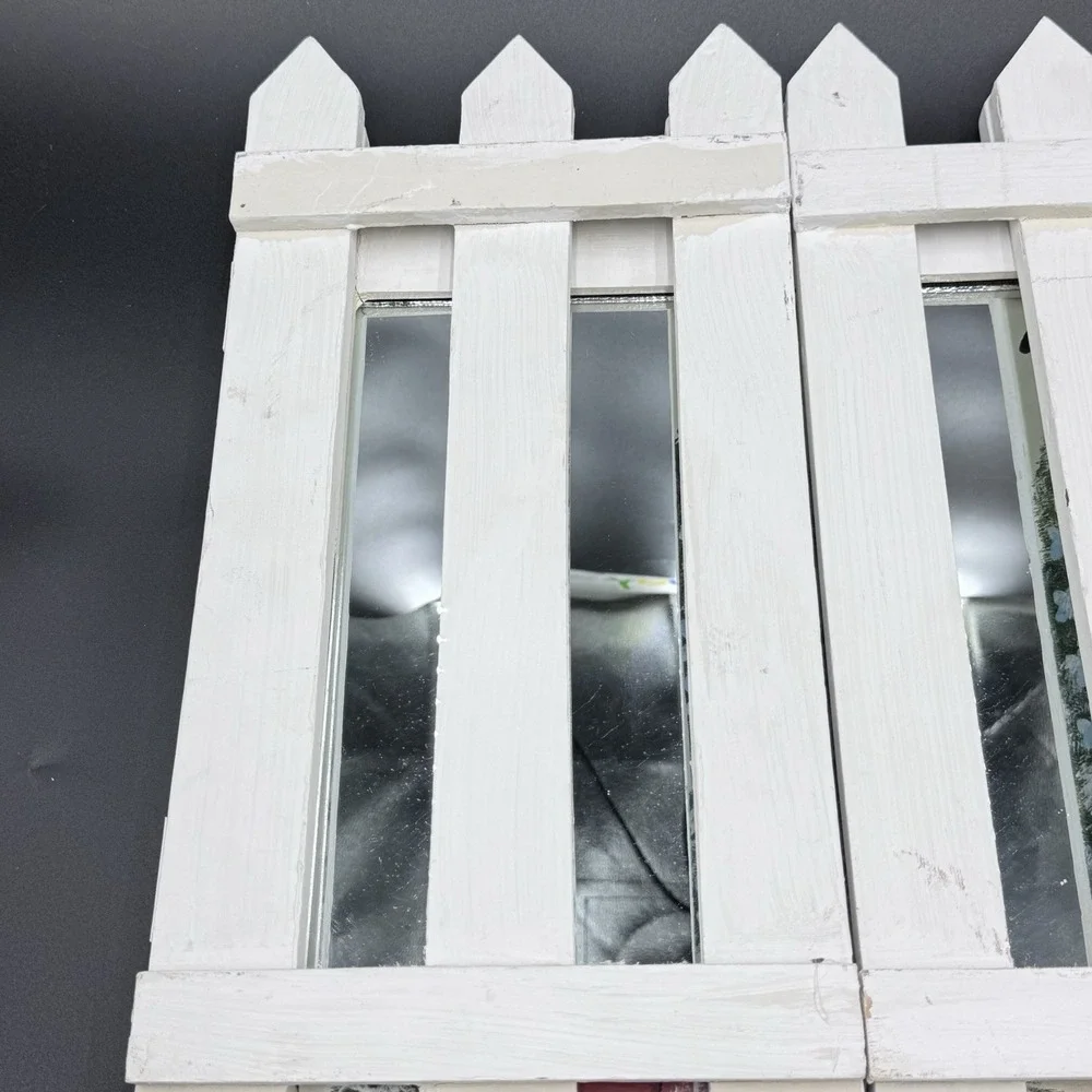 VTG Cottagecore Tri-Fold Mirror‎ Shelf W/pegs Decorative Wood Wall Hanging Shelf